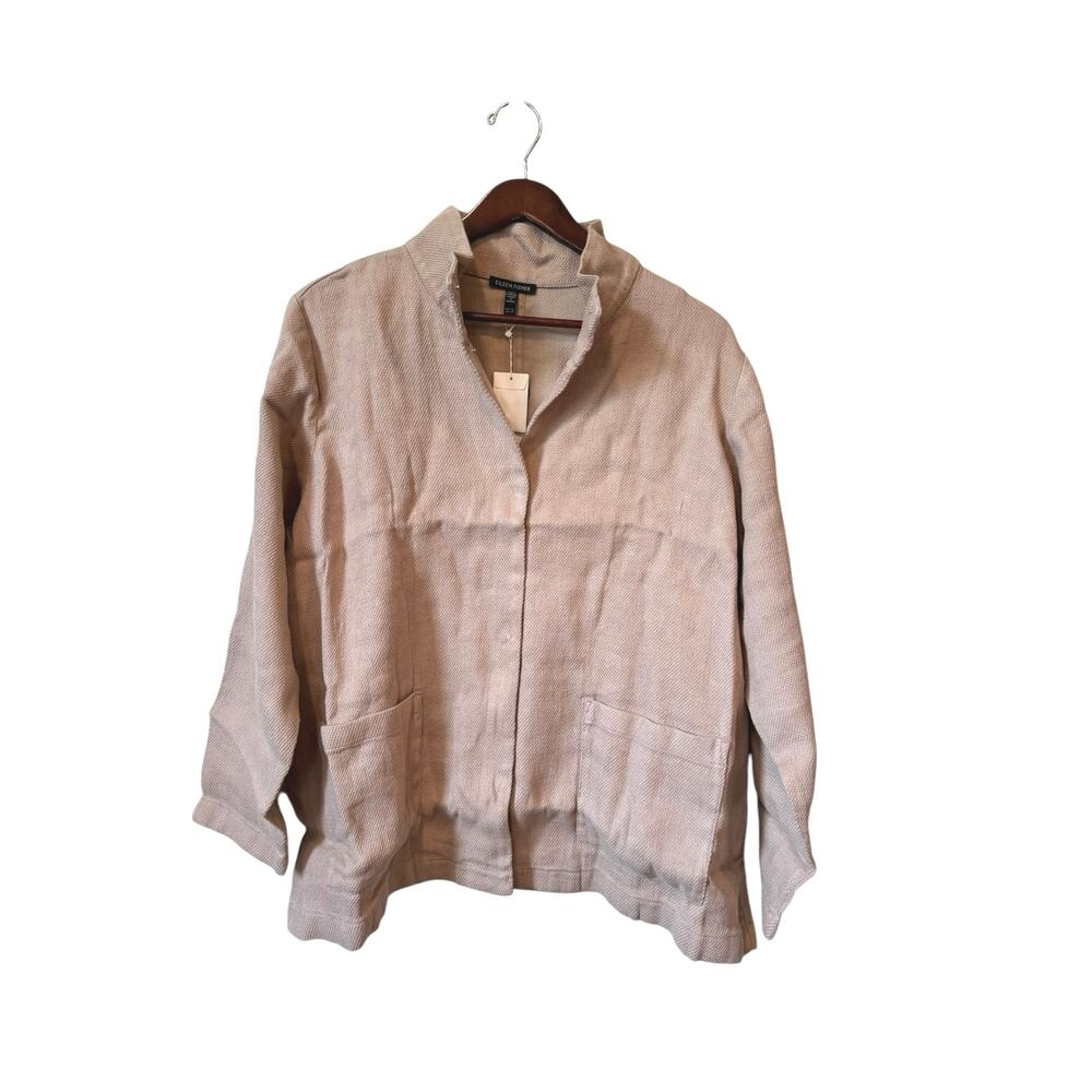 EILEEN FISHER NWT Stand Collar Organic Linen & Cotton Jacket Size XL $328 MSPR - Picture 2 of 12